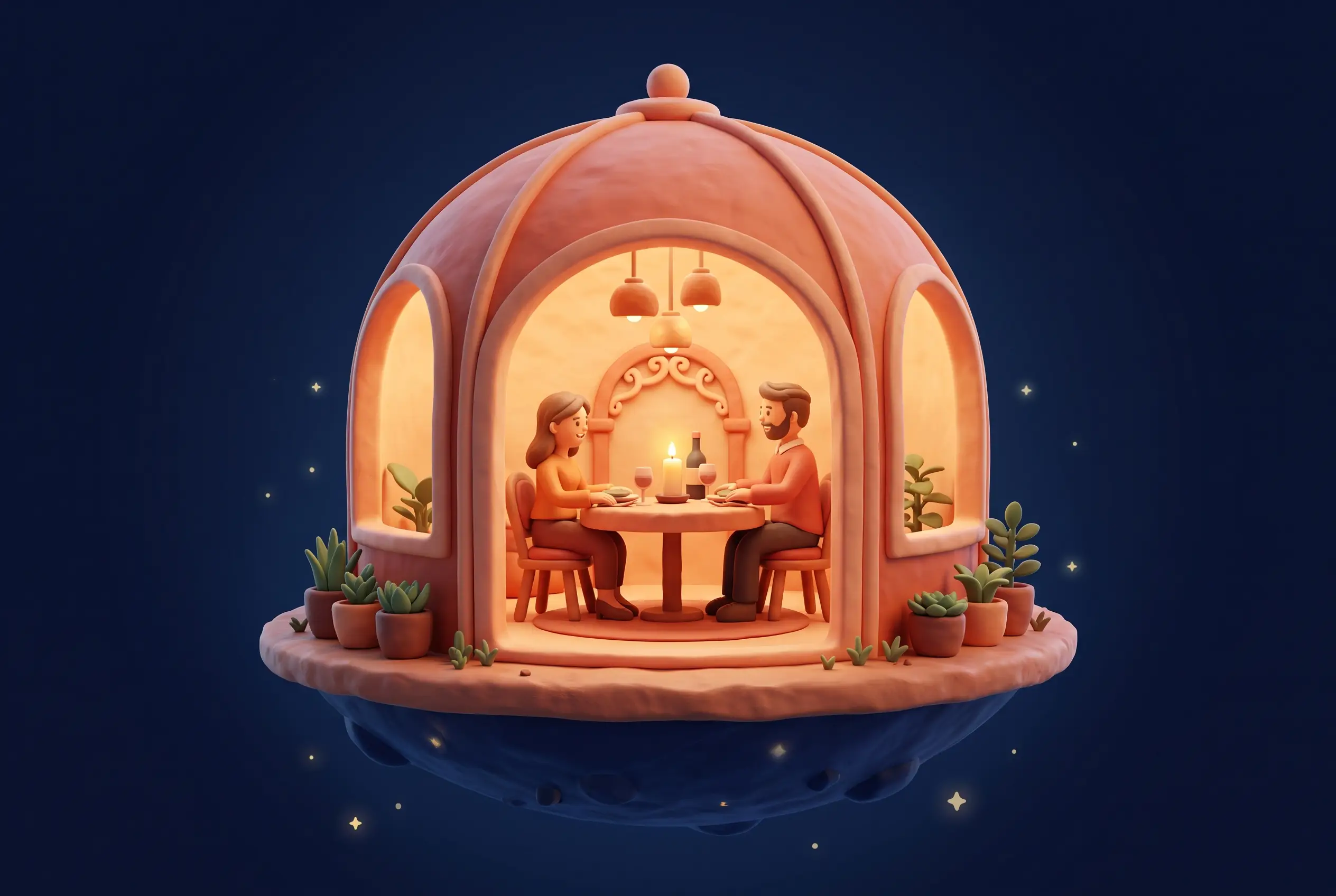 Ilustración de una cita a la luz de las velas en un sitio aliado